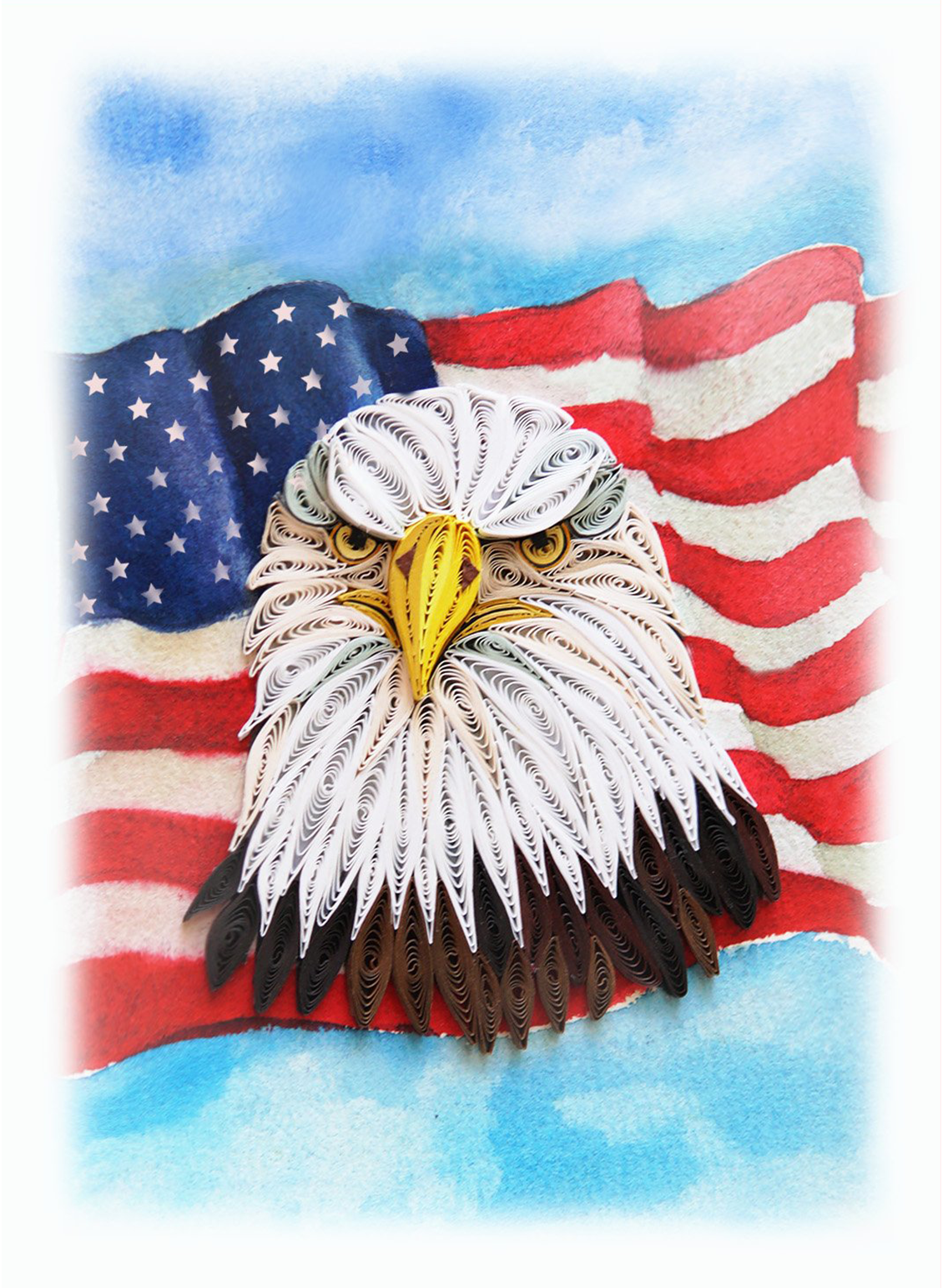QUILLING USA EAGLE GREETING CARD