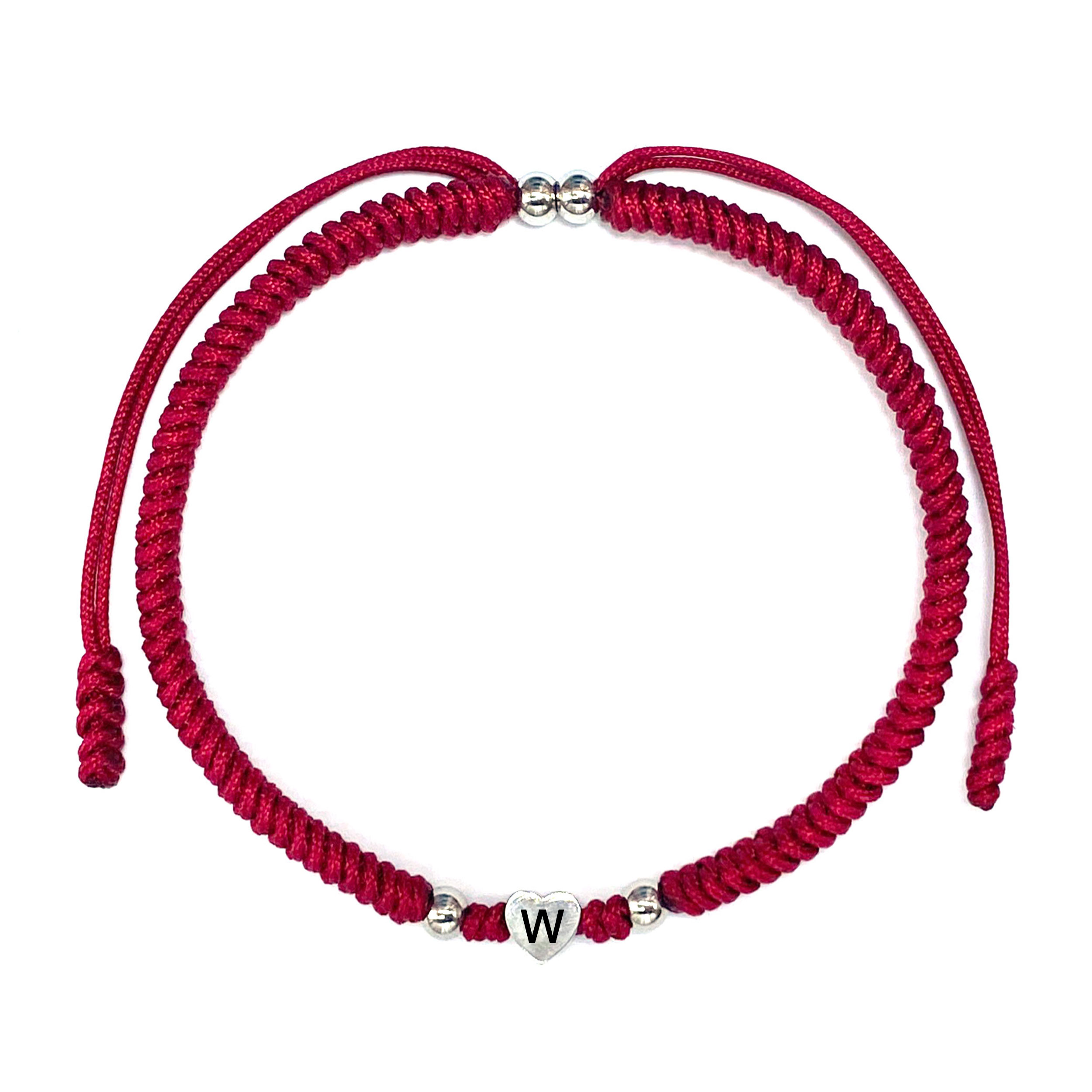 Initial Letter W Bracelet, Dark Red with Greeting Card